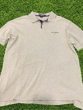 VTG Polo by Ralph Lauren Light Gray Polo Shirt with Navy Trim Size XL